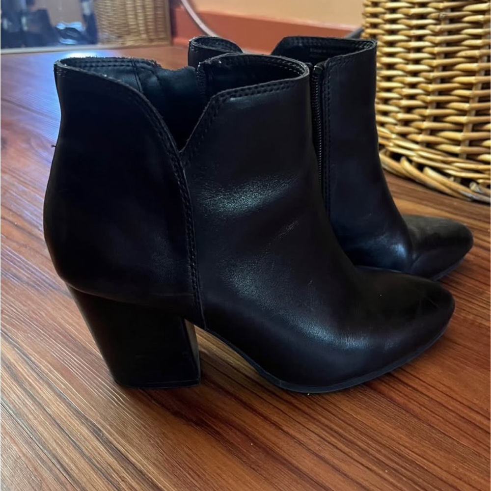 Aldo Black Leather Ankle Booties with Block Heel